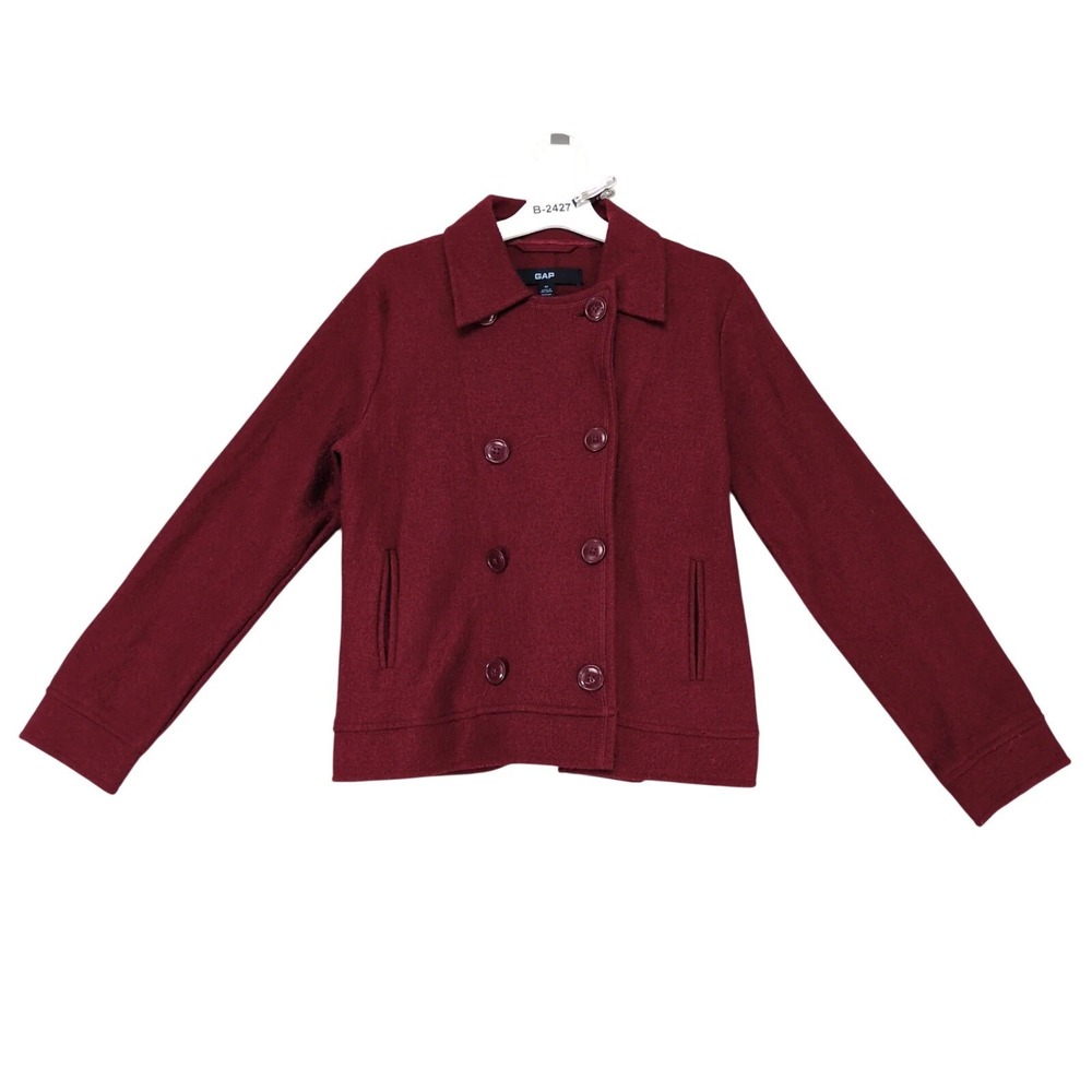 Vintage 2005 Gap Burgundy Wool Double Breasted Pea Coat Womens M Preppy Y2K Chic